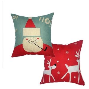 4 Festive Santa and Reindeer Holiday Pillows, 2 Packages Of 2
